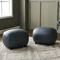 thumbnail image 5 of 23" Wide Faux Leather Upholstered Ottoman Set of 2, Mid-Century Modern Living Room Footrest with Soft Padded Seat, Footstool for Bedroom, Entryway or Living Room, Navy, 5 of 10