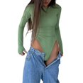 thumbnail image 2 of Tittly T Shirts for Women Basic Tees Long Sleeve Bodysuit For Women Round Neck Casual Basic Stretchy Body Suits Tops Tshirts Shirts Long Sleeve Shirts for Women Green L, 2 of 9