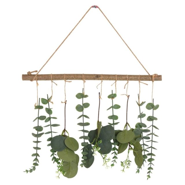 Decoración colgante de pared de eucalipto artificial, hojas de eucalipto falsas, vegetación rústica, colgante de pared de granja para boda B