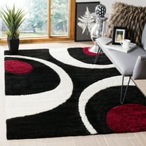 SAFAVIEH Florida Mirabelle Geometric Shag Area Rug, Black/Ivory, 8'6" x 12'