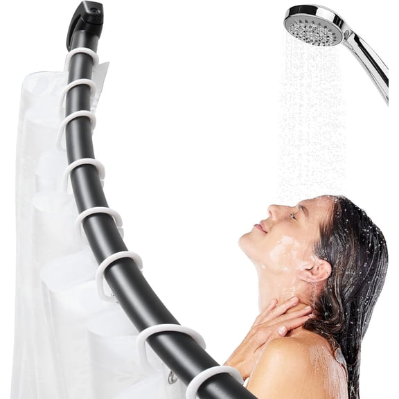 Black Curved Shower Curtain Rod,48-72 Inch Adjustable Shower Rods For Bathroom Stainless Steel Rustproof Tension Shower Curtain Rod For Windows Need To Dirll