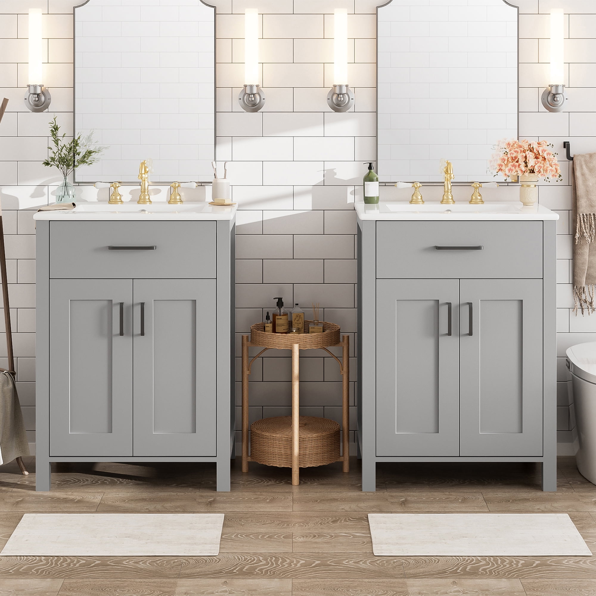 Euroco Modern 48-Inch Bathroom Vanity with Ceramic Sink, Soft-Close Doors, Flip Drawer, Double-Layer Door Shelves, Elegant Storage Solution