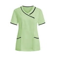 thumbnail image 2 of RKSTN Hauts de Sarrau Verts pour Femmes Uniforme d'Infirmière à Blocs de Couleur Col en V Manches Courtes Taille Fuselée Chandail à Enfiler Haut de Sarrau avec Poches Infirmière Soins de Santé Clinique Préposée Soignante Tenue de Protection Haut, 2 of 9