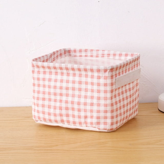 Pink Checkered - Fresh and Rustic Fabric Storage Basket, Nordic Style Storage Box C, Shelf Storage Boxes,Wardrobe Storage Racks,Storage Boxes with Handles,Household and Office Storage Baskets