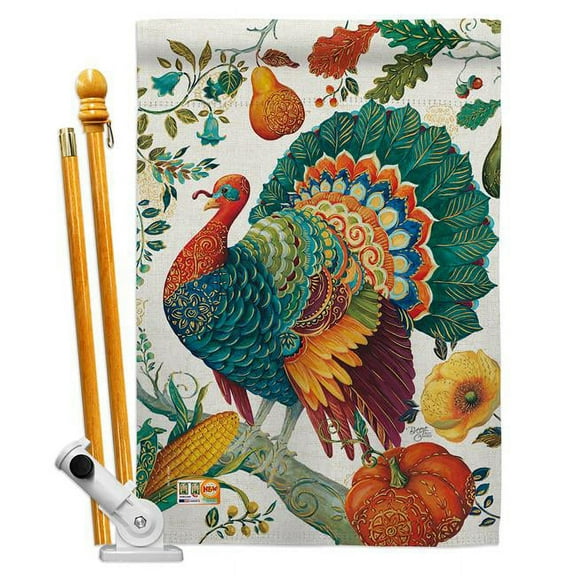 Breeze Decor BD-BI-HS-105057-IP-BO-D-US18-WA 28 x 40 in. Suzani Turkey Garden Friends Birds Impressions Decorative Vertical Double Sided House Flag Set & Pole Bracket Hardware
