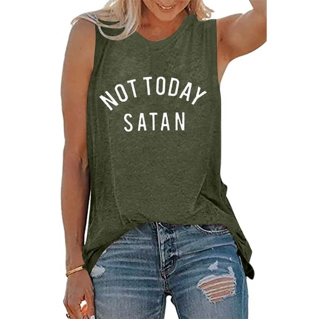 Gpoecd Camisoles à Col Rond pour Femmes, Imprimé de Lettres, Manches Courtes, Haut Confortable et Polyvalent pour Superposition Ou Tenue Décontractée, Camisoles pour Femmes 02_Army Green,L