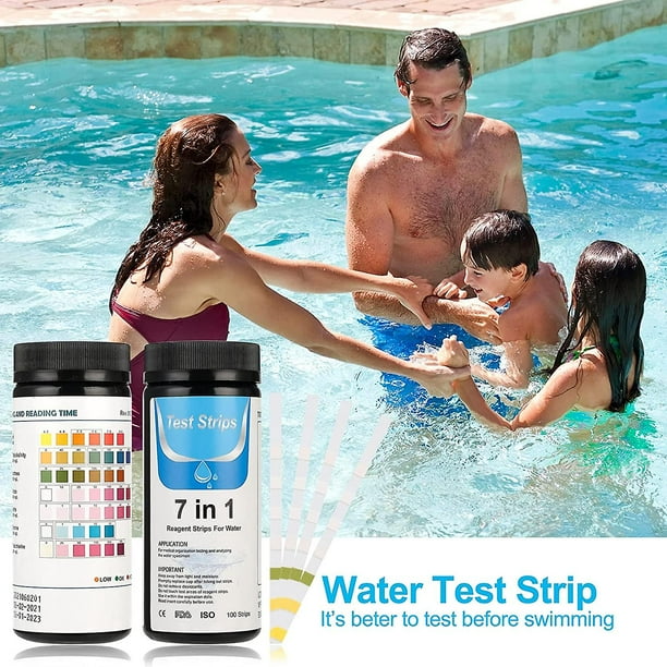 Tiras de prueba de pH para piscina 7 en 1 Tiras de prueba para bañera de hidromasaje Tiras de prueba para análisis de agua potable para pH total Dureza total Nitrato Bromo Cloro ShuxiuWang 9024715378583
