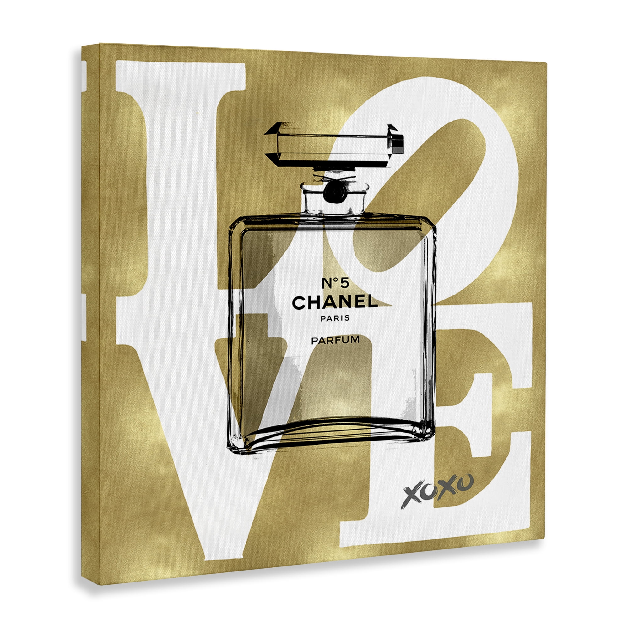 Stupell Industries Gold & White Love Perfume Fashion Painting Wrapped Canvas Art Print Wall Art, 36 x 36