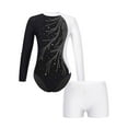 thumbnail image 3 of TSSOE Girls 2Pcs Shiny Rhinestone Tracksuit Long Sleeves Leotard with Boy Short Set Unitard Biketard White 12, 3 of 5