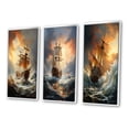 thumbnail image 3 of Designart "Majestic White Sailboat in a Storm III" Boat Framed Wall Art Set Of 3 - Brown Modern Frame Gallery Wall Set For Home Decor, 3 of 6