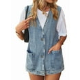 thumbnail image 2 of Plus Size Denim Vest Top for Women Button Down V Neck Waistcoat Sleeveless Jean Jacket Vests Light Blue XXL, 2 of 9
