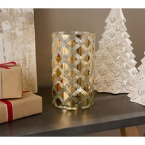 Illuminated 6" X 10" Diamond Pattern Hurricane by Valerie in Gold