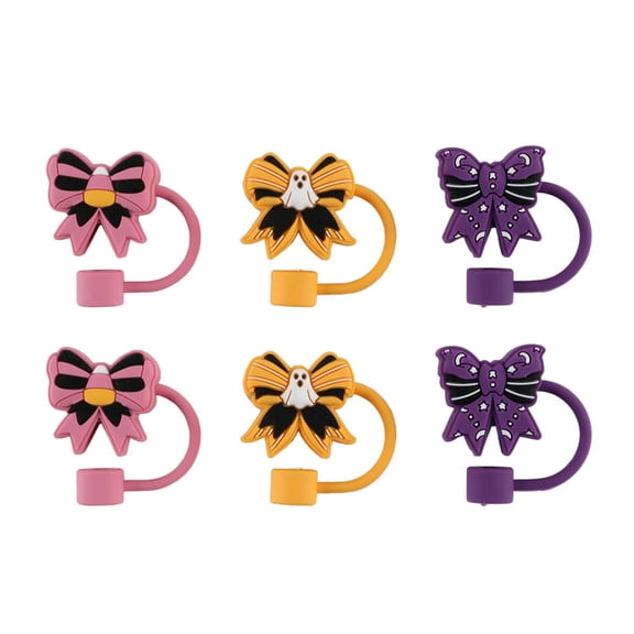 Cook With Color 6-Piece Halloween Bow Straw Toppers – Multicolor Drink Covers, Dishwasher Safe