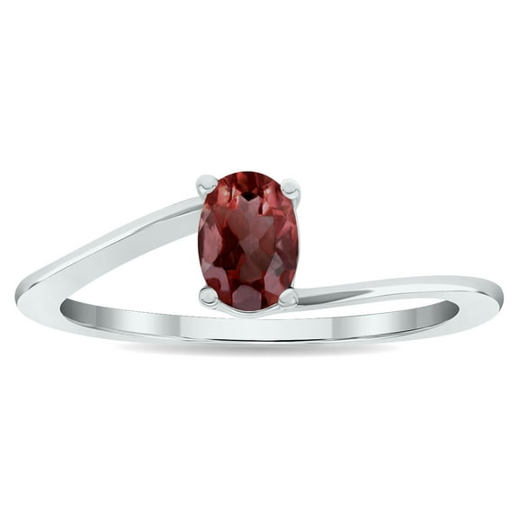 SZUL Women's Solitaire Garnet Wave Ring in 10K White Gold
