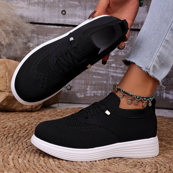 Nestiefly Slip On Sneakers Women Breathable Mesh Knitted Woven Low Top Walking Shoes Lightweight Wide Width Non-Slip Shoes Black 41