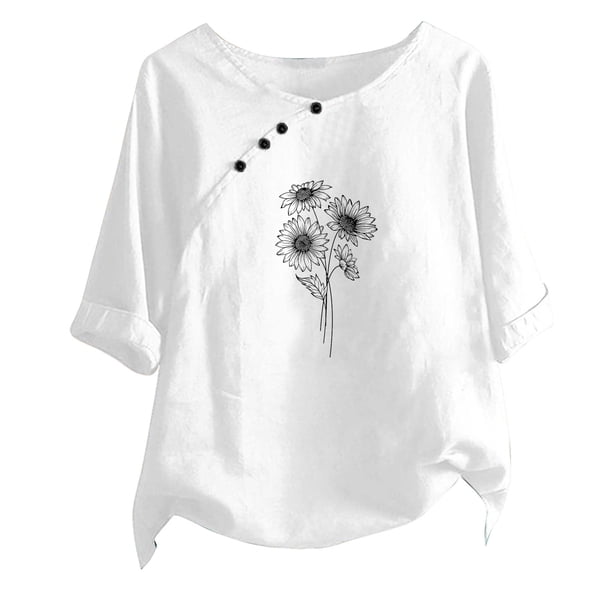 Blusas de Manga Corta para las Mujeres Impreso Cuello Redondo Camiseta, Top de Algodón de Imitación Casual para el Hogar Y Diario