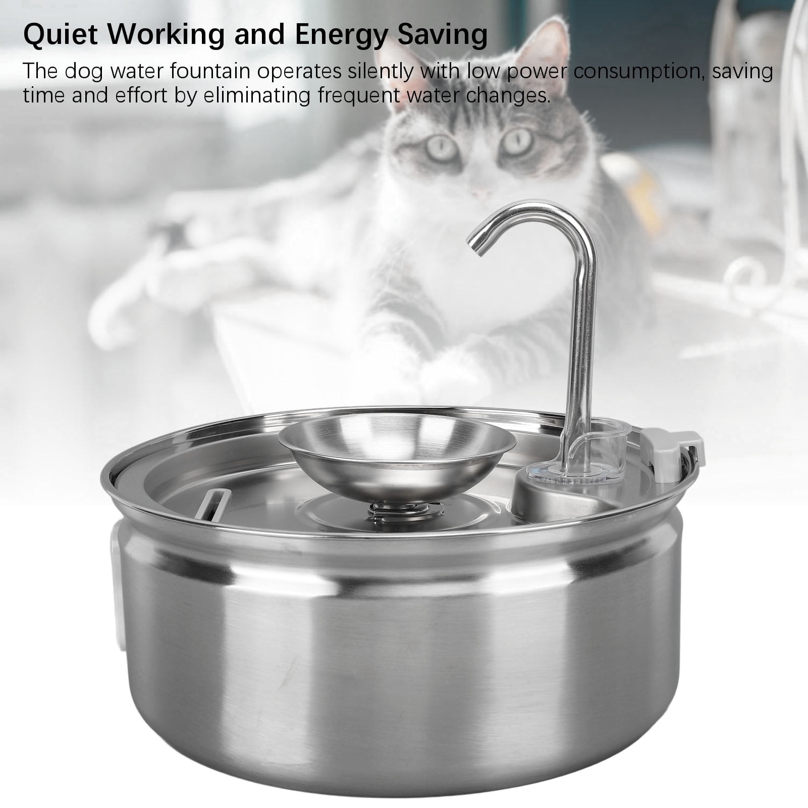 Yajisi Stainless Steel Cat Water Fountain 3.2L / 108oz Automatic Pet Drinking Dispenser with Water Level Window Ultra Quiet Pump Waterer for Cats and Small Dogs