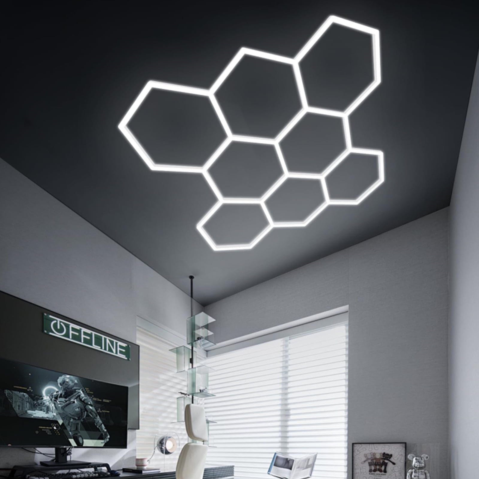 Hexagon Garage Lights 280W 30400LM, 8 Grids LED Garage Hexagon Lights, 6500K Super Bright Honeycomb Lights Ceiling for Garage, Warehouse, Car Detailing Shop, Exhibition Hall, Gym