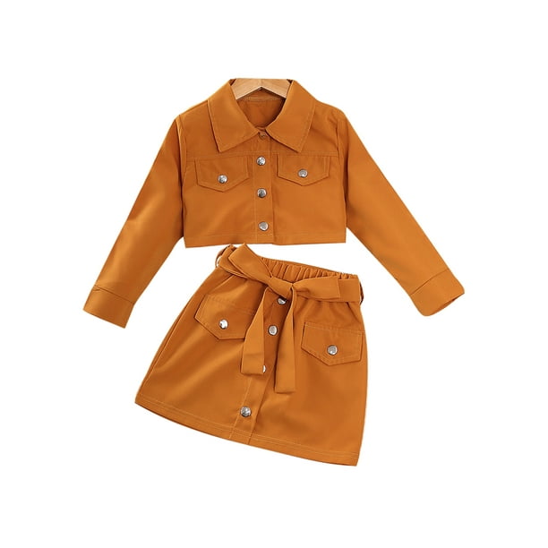 Orange denim skirt hot sale and jacket set