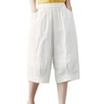 thumbnail image 2 of HAPIMO Women's Wide Leg Cotton Linen Capri Cuff Pants Summer Discount Elastic Waist Sale Solid Trousers for Girls Leisure Workout Sports Loose Fashion Comfy White XL, 2 of 4