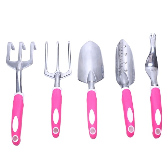 Shovel, Trowel, Weeder, Cultivator & Rake with Pink Ergonomic Grip, Perfect Women's Gift Aluminum Gardening Kit, 5-Piece Set