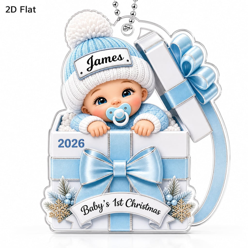 Baby's First Christmas Ornament, Personalized Gift Box Acrylic Ornament with Name, Custom Newborn Keepsake Gift 2026, Unique Christmas Gift