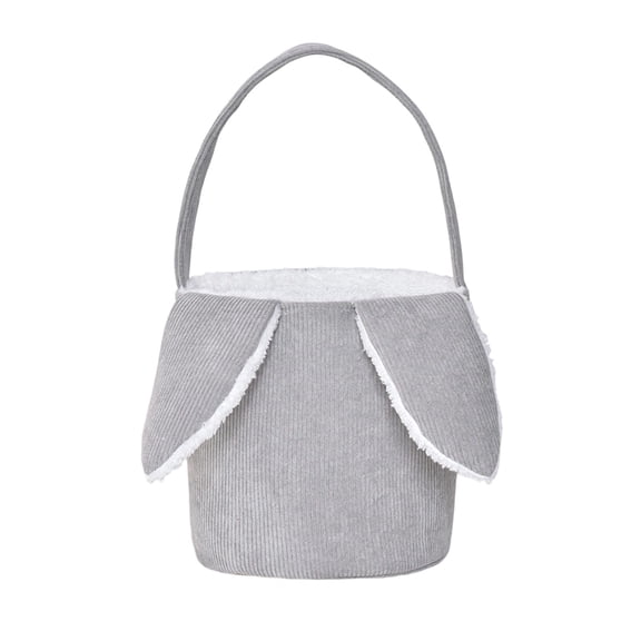 AURIGATE Easter Bunny Ear Corduroy Basket, 8.85×9.05in Cotton Easter Treat Bag with Handle, Easter Egg Hunt Bucket for Kids, Spring Holiday Party Favor & Gift Giving
