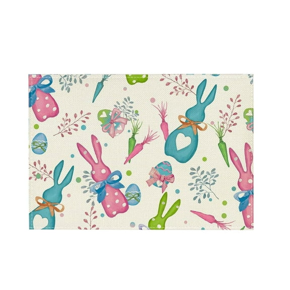 Easter Placemats Set, Vintage Bunny Chick Dining Table Mats, Holiday Themed Decor for Kitchen and Dining, 17.7x11.8 inch