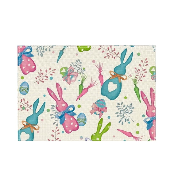 Wdhugt Easter Placemats Set Of 1 Vintage Dining Table Decorations With Bunny Chick Design For Spring Holiday Kitchen Table Mats 11.81X17.71 Inches Flax Material Pattern A A