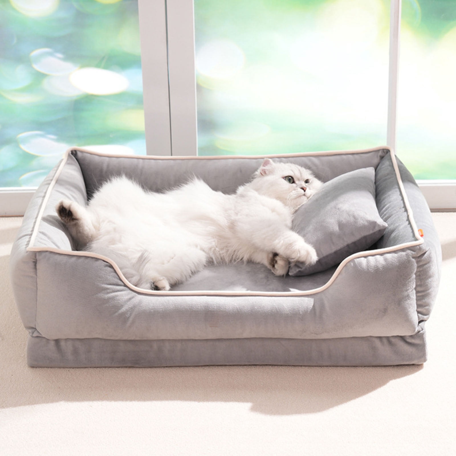 Memory Foam Cat Bed with Non- Base - Soft Round Pet Bed for Indoor Cats & Small Dogs, Washable & Orthopedic Support (Assorted Colors)