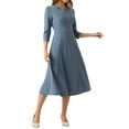 thumbnail image 4 of Vestido de trabajo para mujer INSPIRE CHIC, corte A, mangas 3/4, vestido midi elegante, gris azul, XL, 4 of 6