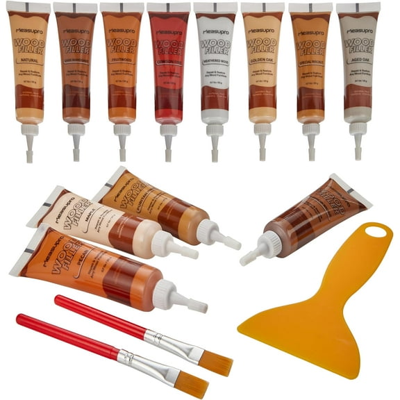 MeasuPro 25-Piece Wood Repair Kit for Hardwood Floors - Resin Filler, Brushes, Markers, Scraper - Ideal for Stains and Floor Scratch Repair, Tables, Desks, Bedposts - Carpenter's Essential Toolkit