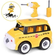 Take Apart Toy with Drill Tool, DIY School Bus, Stem Learning Toys for Kids, Construction Toy for Boys and Girls F-427