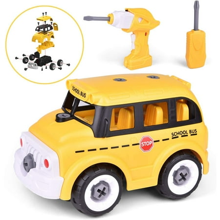Take Apart Toy with Drill Tool, DIY School Bus, Stem Learning Toys for Kids, Construction Toy for Boys and Girls F-427