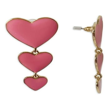 No Boundaries Enamel Pink Triple Heart Earrings