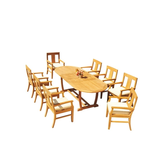 Grade-A Teak Dining Set: 8 Seater 9 Pc: 94" Mas Oval Trestle Leg Table And 8 Osborne Arm Chairs Outdoor Patio WholesaleTeak #51OS1309