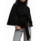 thumbnail image 2 of Ponchos con Mangas de Murciélago para Mujer, Abrigo de Lana con Cuello Alto y Cinturón, Chaqueta Corta de Invierno Negro XL, 2 of 7