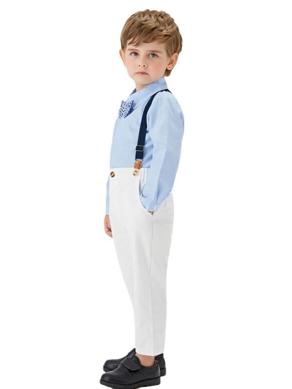 Baby Boys First Birthday Denim Suspender Pant with Romper Formal Clothes Outfits 