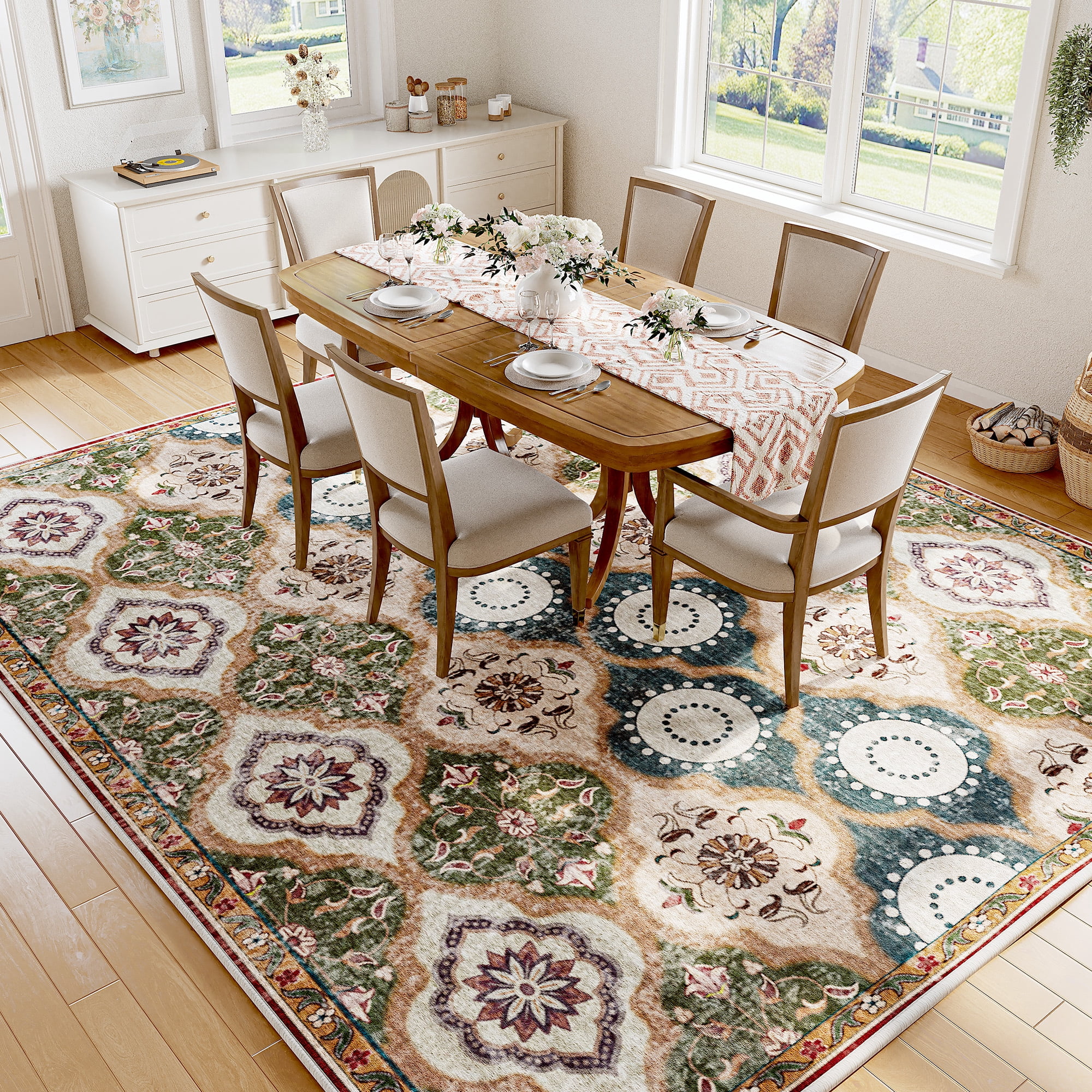 EnHomee 8x10 Area Rugs for Living Room Bedroom Vintage Indoor Carpet Rugs Machine Washable Area Rug,Red and Green