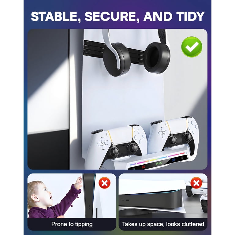 PS5 Wall Mount Kit with Dual Controller Charging Station photo 7