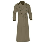 POROPL Mens Trench Coat Winter Solid Color Warm Lapel Coat Business Long Trench Coat Camouflage Size S