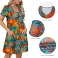 thumbnail image 4 of TEMOFON Summer Womens Dresses Short Sleeve Dress for Women Orangeleaf Scoop Neck Sun Dress for Beach Vacation with Pockets L, 4 of 7