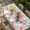 Sky Blue Pink Beige, variant on Blue Pink Flowers Table Cloths for 6 Foot Rectangle Tables, Spring Garden Floral Gray Wooden Patio Waterproof Elastic Fitted Tablecloths, Washable Rectangular Table Cover for Camping