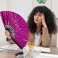 thumbnail image 4 of Hand Fan, Foldable Dance Fan, Portable Large Handheld Fan Dance Accessories, with Laser Color, for Boots on The Ground Fan, for Boots on The Ground Hand Fan, Iridescent Clack Hand Fan, 4 of 5