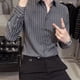 thumbnail image 2 of Camisa y blusa de hombre de manga larga a rayas blancas y negras, ropa de negocios para hombre de lujo de alta calidad con cuello, estilo coreano I, 2 of 5