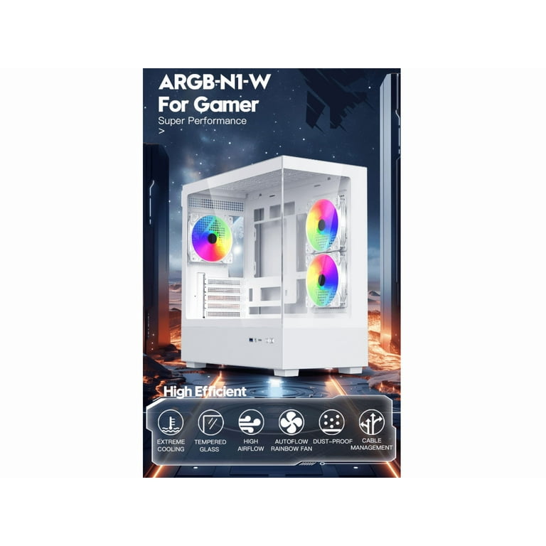 DIYPC ARGB-N1-W White USB3.0 /Type C Micro ATX Gaming Computer