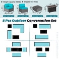 thumbnail image 4 of Walsunny 8 Pieces Patio Wicker Rattan Fire Pit Furniture Conversation Sets with Outdoor Sectional Sofa,45" Gas Propane Fire Pit Table,Glass Coffee Table,Silver Rattan Blue Cushion, 4 of 8