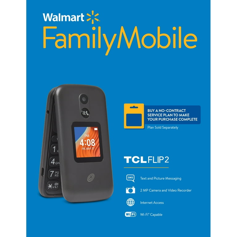 Walmart Family Mobile TCL Flip 2, 16GB, Black - Prepaid Feature Phone  [Locked to Walmart Family Mobile]