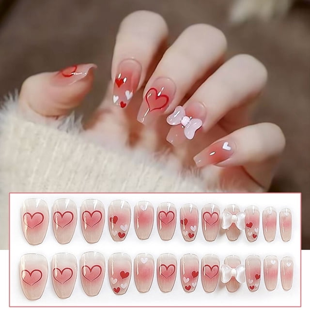 24 Uds. De uñas postizas de diamante dorado brillante, diseño de mariposa francesa, puntas de uñas acrílicas de cubierta completa usable para niñas Tan Jianjun unisex
