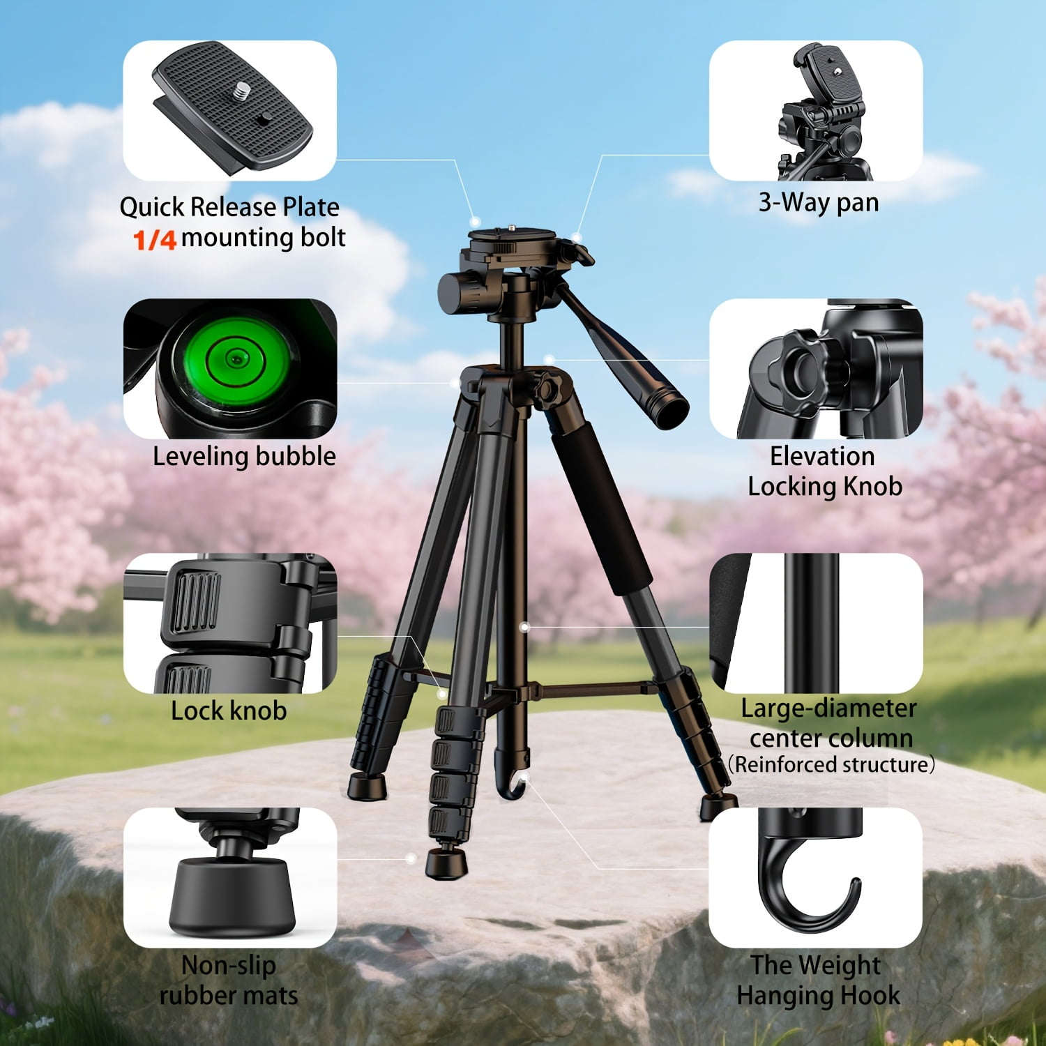 Professional 71-inch Aluminum Tripod with Quick Release Plate & Phone Clip for DSLR Cameras, Cell Phones, Projectors, Webcams - Ideal for Outdoor Shooting, Live Streaming, Video Recording